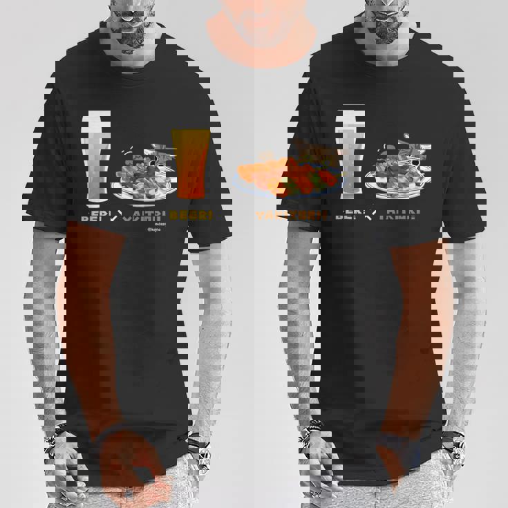 ビールとやきとりとねこ ビール 焼き鳥 猫 Tシャツ 面白い贈り物