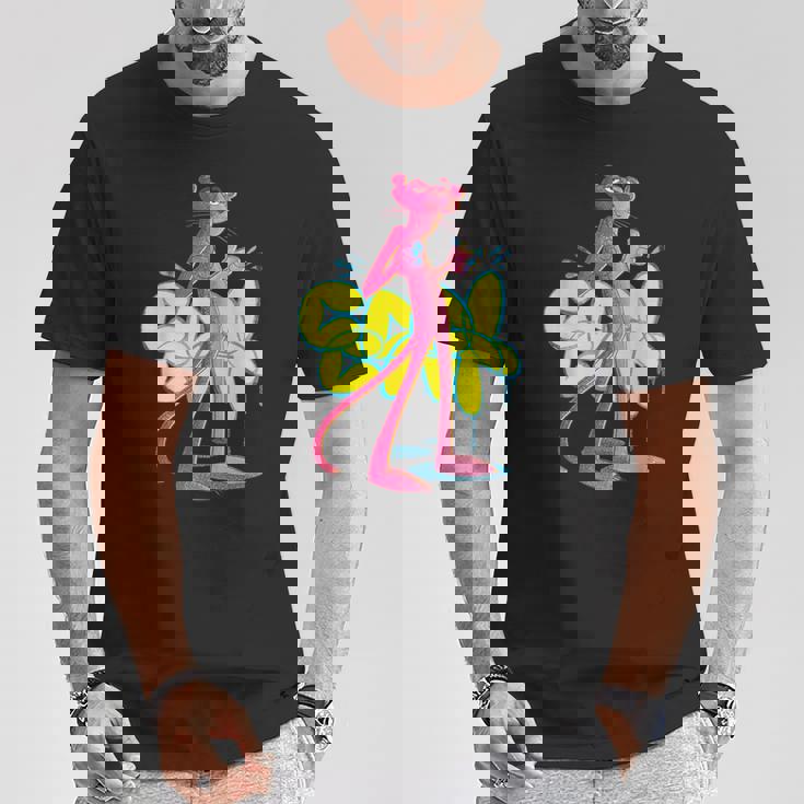 ピンクパンサー クールな猫 グラフィティ チョークアート Tシャツ 面白い贈り物