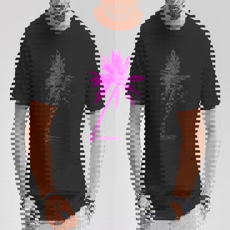 ピンクパームビーチウェア サーフィンレトロ パームツリー Tシャツ 面白い贈り物