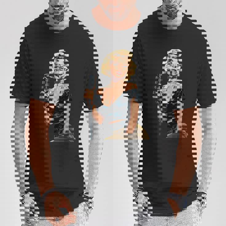 ピンナップガール ビンテージマイク 歌う オールドスクール Tシャツ 面白い贈り物