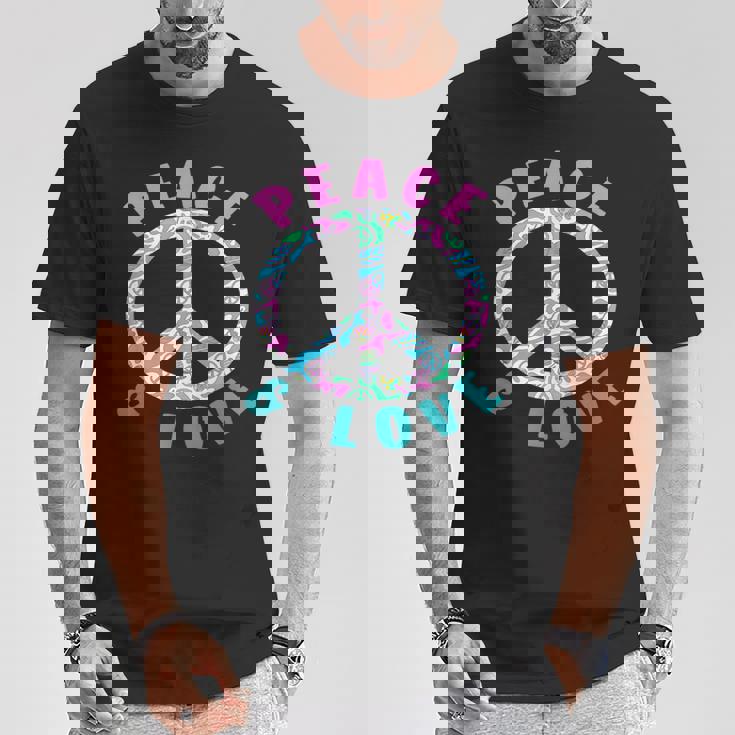 ピースアンドラブカラフルヒッピーシンボル Tシャツ 面白い贈り物