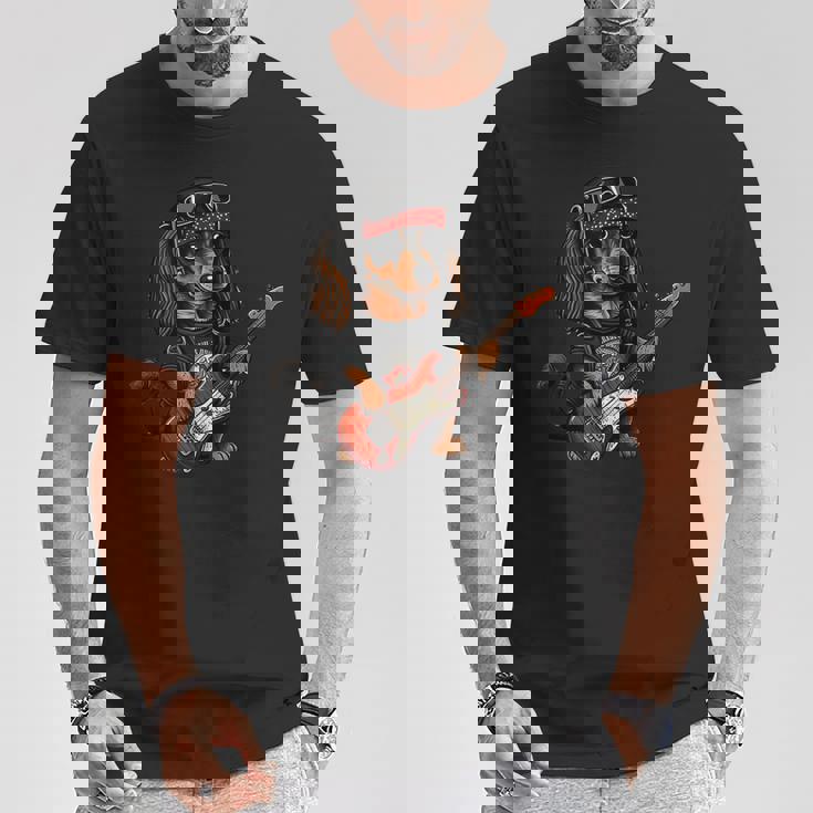 ファニー ダックスフンド キュート ロックンロール ロッカー パンク Tシャツ 面白い贈り物