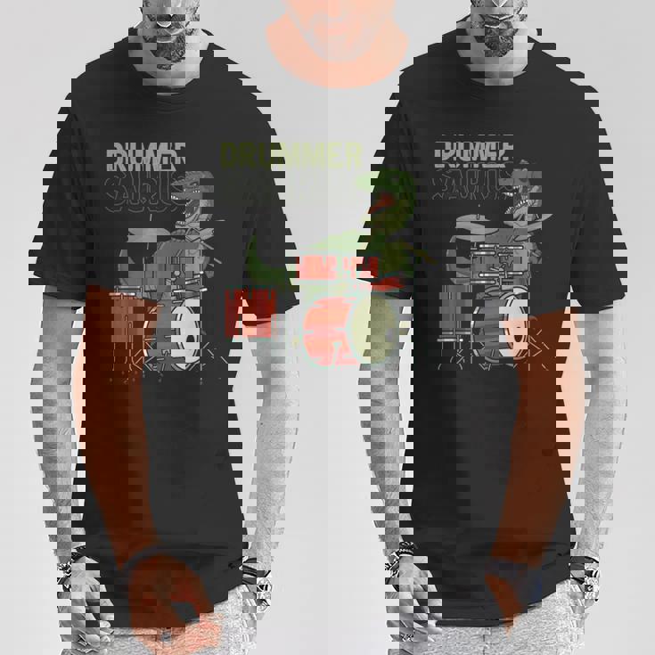 ファニー ドラマーサウルスレックス 恐竜ドラマー ギフト 恐竜ドラム Tシャツ 面白い贈り物