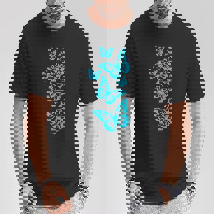 ファンタジー エレガント 蝶 ブルー ブラック シェイプ マニア Tシャツ 面白い贈り物