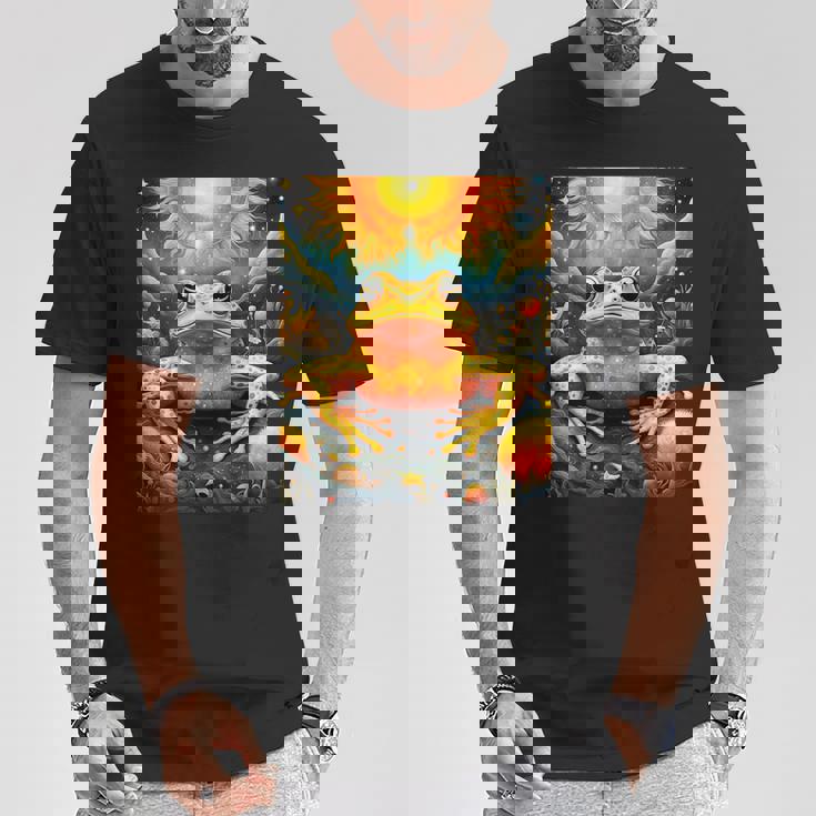 ファンタジー キュート イエロー カエルの太陽 Tシャツ 面白い贈り物