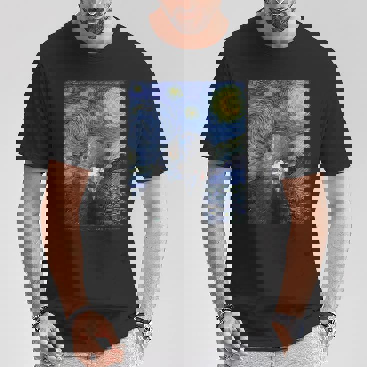 ファン・ゴッホの星月夜鳩のミームペインティング Tシャツ 面白い贈り物