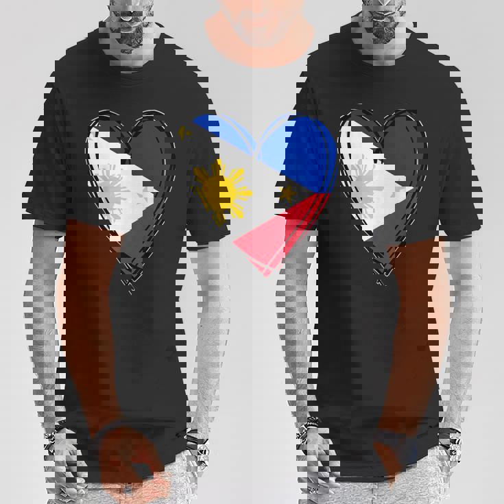 フィリピン独立記念日 I Love Philippines 国旗 ハート Tシャツ 面白い贈り物