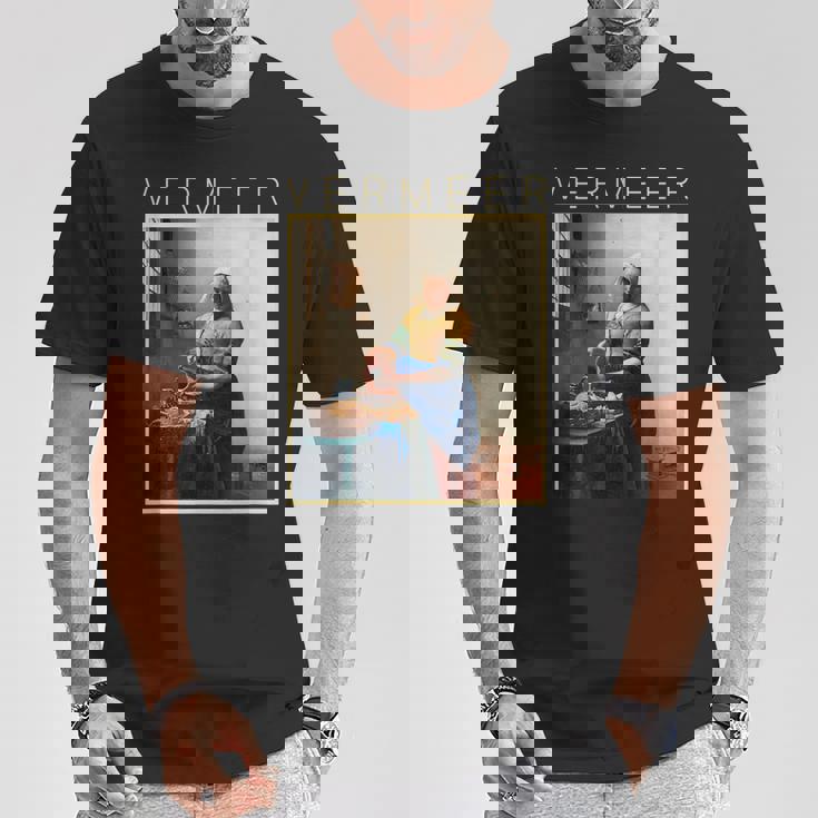 フェルメール 面白いtシャツ アート 牛乳を注ぐ女 絵画 メンズ レディース 面白い 服 美術 油彩画 Tシャツ 面白い贈り物