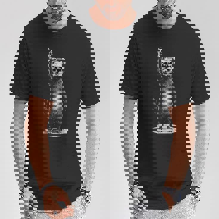 フェレット ロックミュージック レトロ ヴィンテージ ペット愛好家 Tシャツ 面白い贈り物