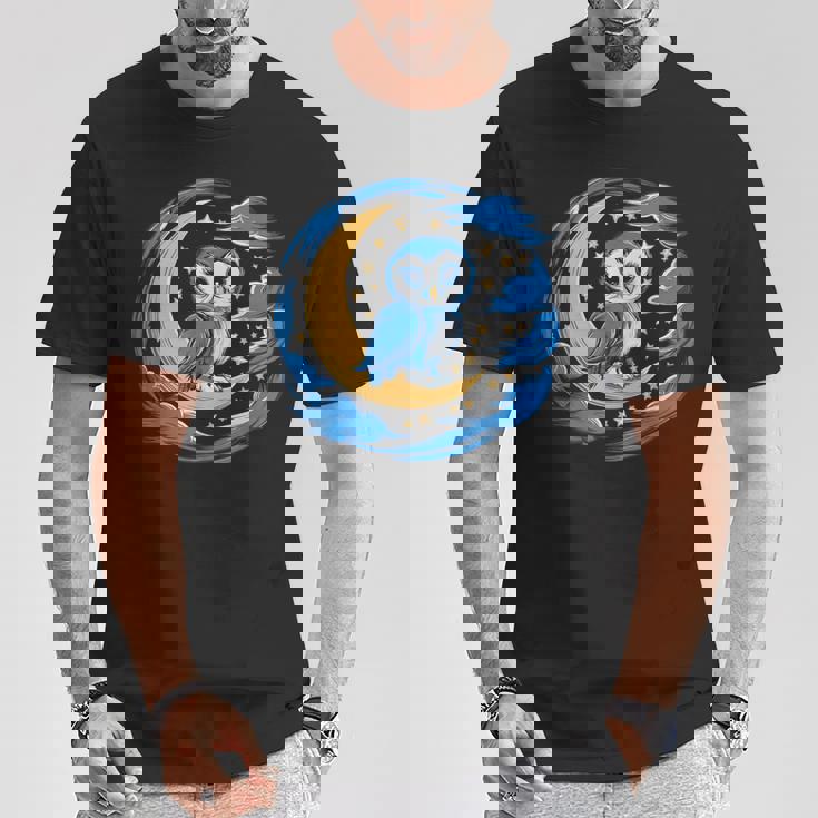 フクロウ 月 夜 星 Tシャツ 面白い贈り物