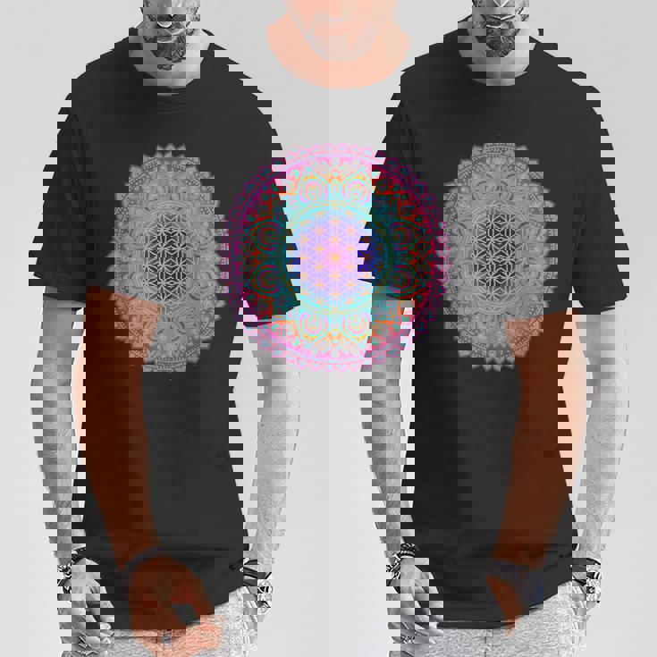 フラワー・オブ・ライフシンボル 民間伝承 マンダラ 5 ファン ファン ファン Tシャツ 面白い贈り物