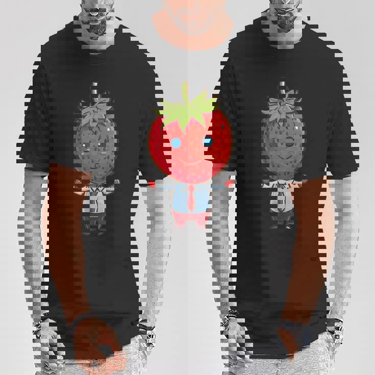 フルーツやネクタイ好きのための従業員ストロベリーアウトフィット Tシャツ 面白い贈り物