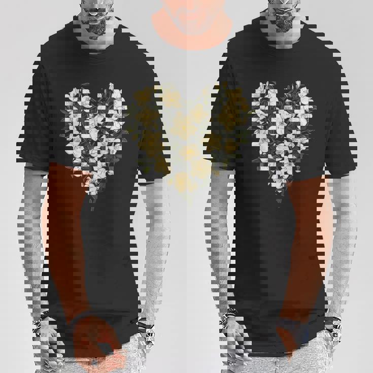 フローラル ジャスミン フラワーガール ハート バレンタインデー 植物 ママ Tシャツ 面白い贈り物