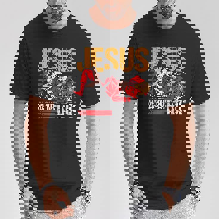ブラジリアン柔術 ジーザス・ハズ・ユア・バック 面白いクリスチャンbjj Tシャツ 面白い贈り物