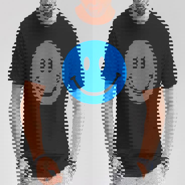 ブルースマイリーフェイス レトロブルーハッピーフェイス Tシャツ 面白い贈り物