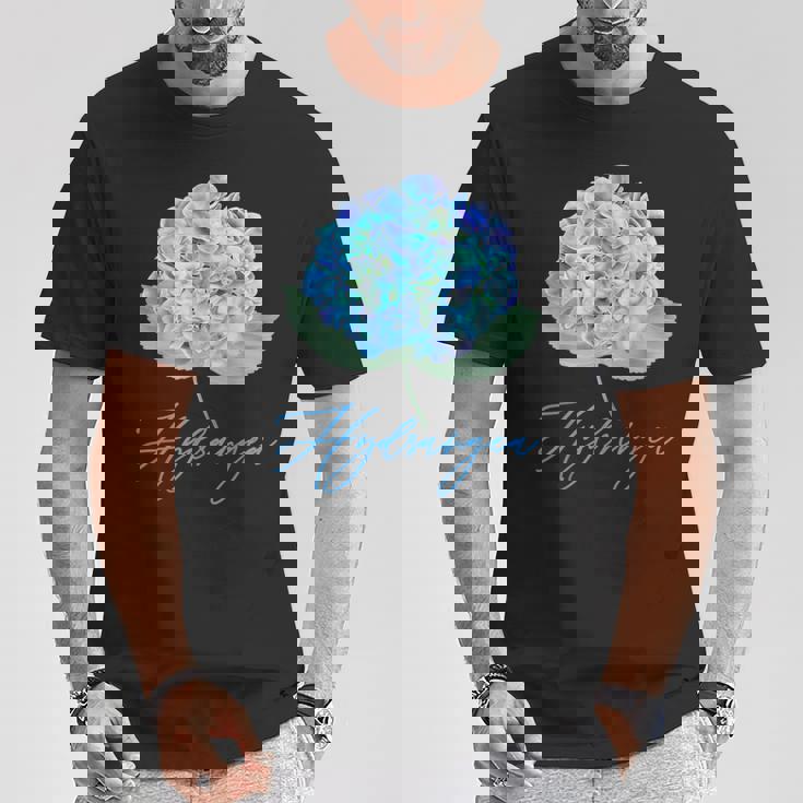 ブルーパープルアジサイフラワーレトロガーデナーアート Tシャツ 面白い贈り物