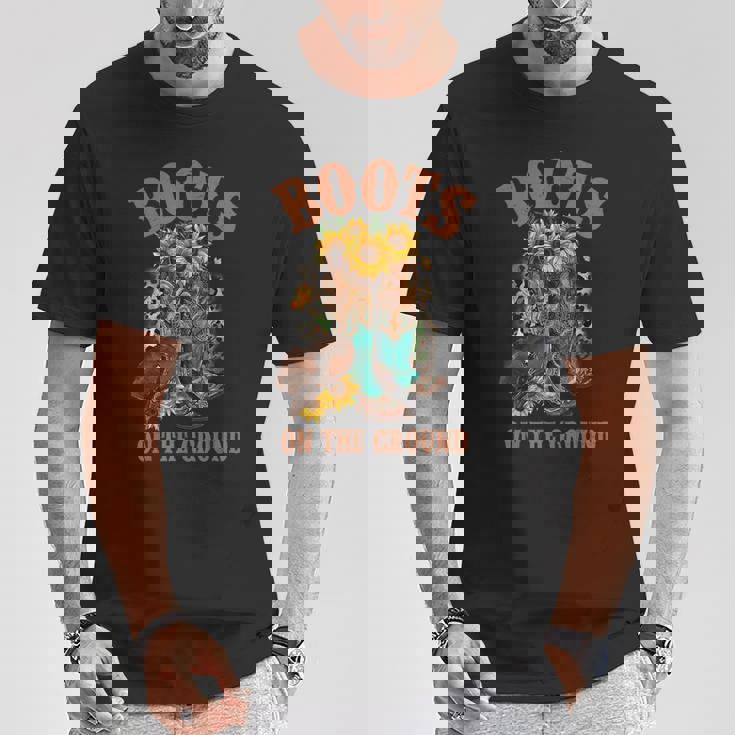 ブーツ オン ザ グラウンド ウエスタン サザン カントリー ロデオ カウガール Tシャツ 面白い贈り物