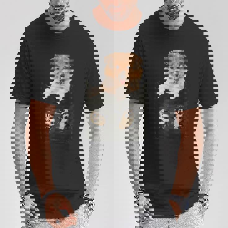 プリントポケットに入ったコリー犬 犬好きに面白い Tシャツ 面白い贈り物