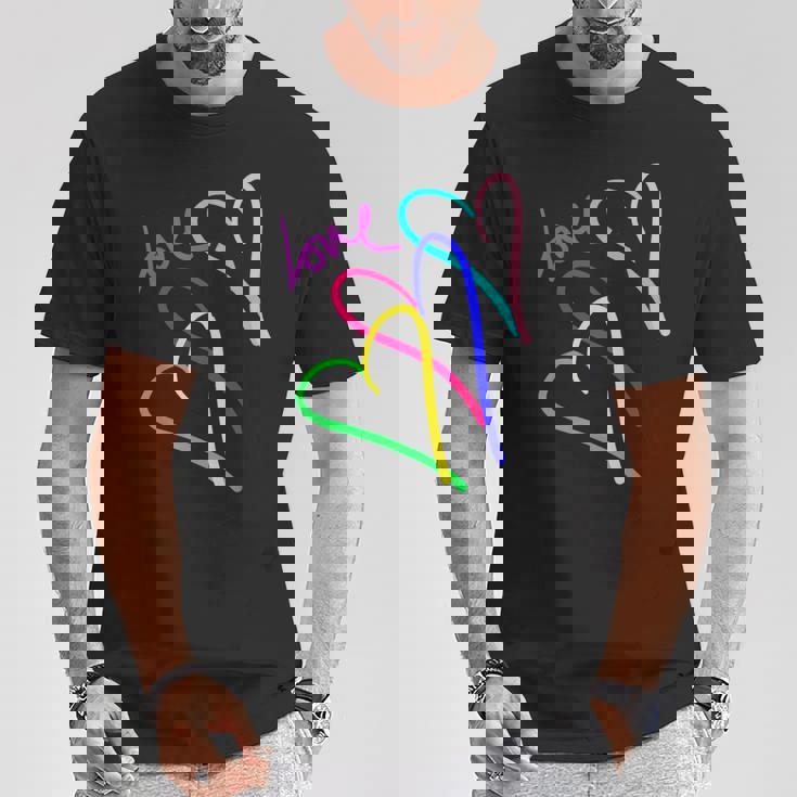 プレッピー パステル キドコア ハート レインボー ラブ バレンタイン Tシャツ 面白い贈り物