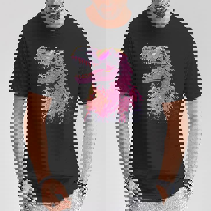 ヘアリー T-Rex パステルゴス ティラノサウルス 恐竜 サングラス Tシャツ 面白い贈り物