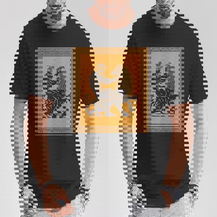 ヘラクレスライオン ギリシャ神話 古代神話 歴史アート Tシャツ 面白い贈り物