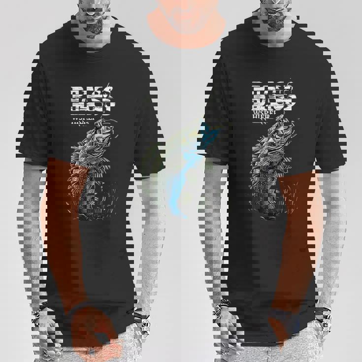ベイトキャスター フィッシャーマン バスのささやき ブラックバス釣り Tシャツ 面白い贈り物
