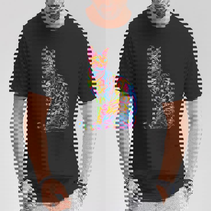 ベンガル猫ポップアート Tシャツ 面白い贈り物