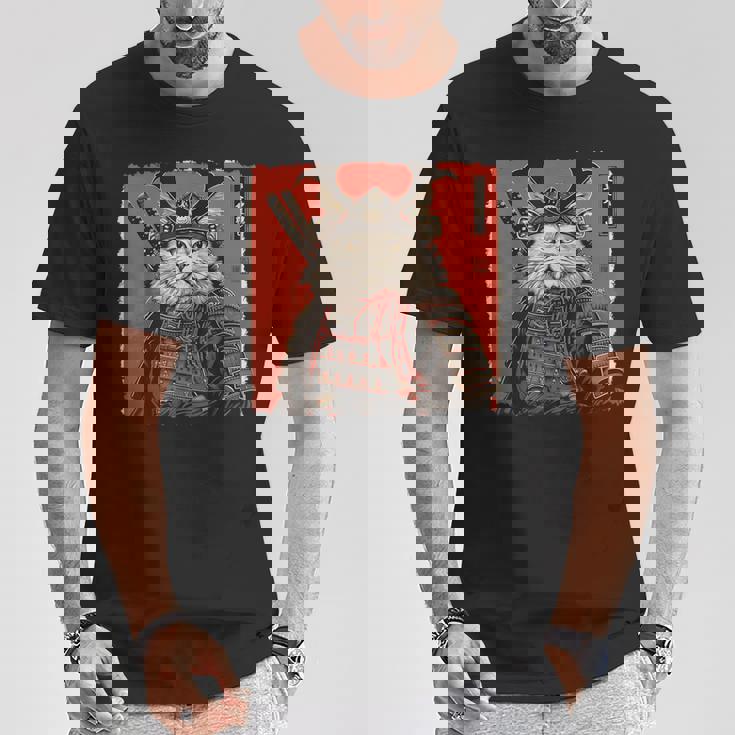 ペルシャ猫 日本美術 サムライ 浮世絵 ヴィンテージ Tシャツ 面白い贈り物