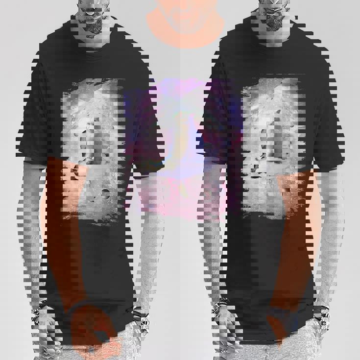 ペンギンに乗る宇宙猫 Tシャツ 面白い贈り物