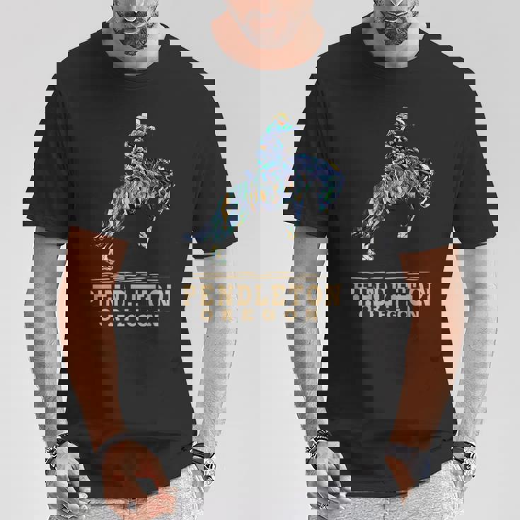 ペンドルトンオレゴン-ロデオ-カウボーイ-ホース Tシャツ 面白い贈り物