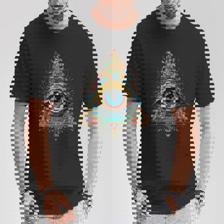 ホルスアイ オールシーイングアイ ピラミッド イルミナティ フリーメイソン Tシャツ 面白い贈り物