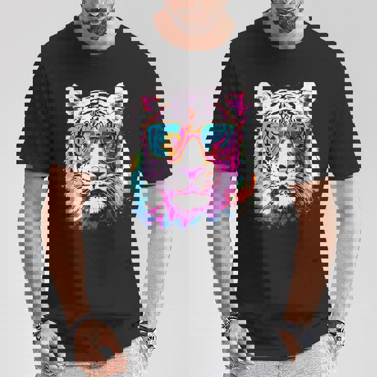 ホワイトタイガー サングラス カラフル アート 動物 虎 Tシャツ 面白い贈り物