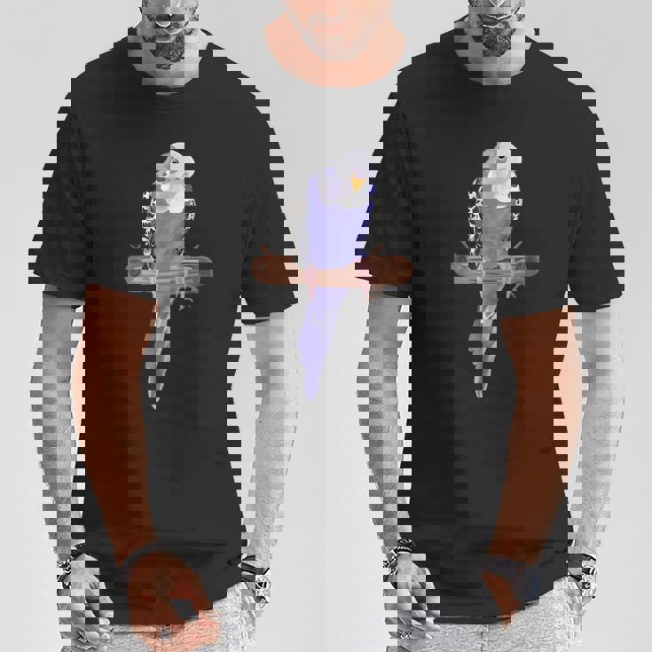 ホワイトパープルセキセイインコエキゾチックペットアニマルモチーフ鳥 Tシャツ 面白い贈り物