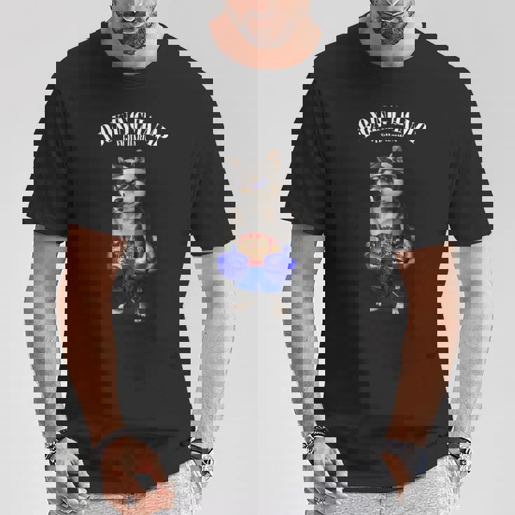 ボクシングチャンピオン ブラック柴犬ファイター Tシャツ 面白い贈り物