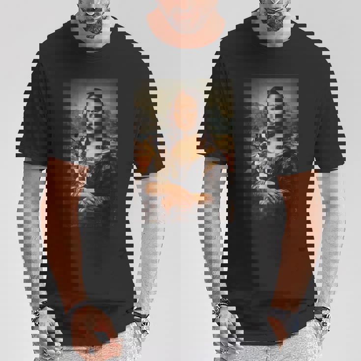 ボストンテリア モナリザ 絵画 アート 犬 ママ お父さん Tシャツ 面白い贈り物