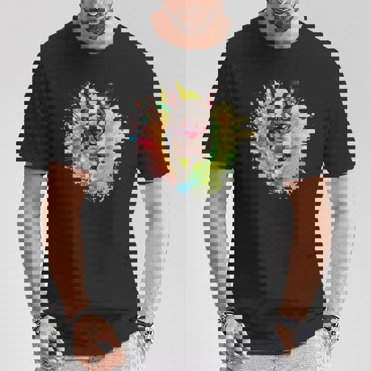 ボストンテリア 恋人 カラフル スプラッシュアート ボストンテリア Tシャツ 面白い贈り物