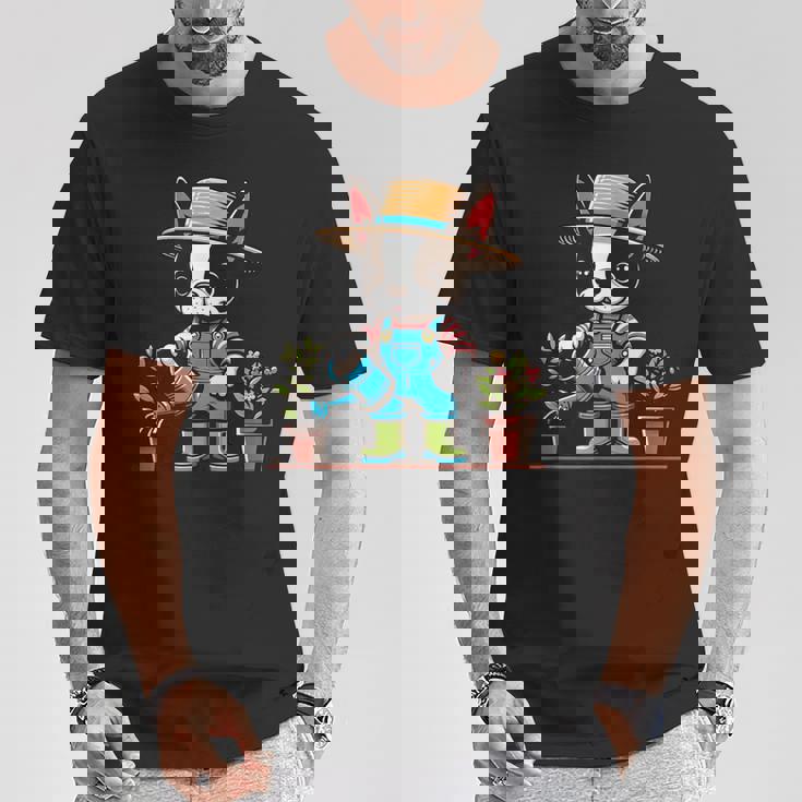 ボストンテリア 水やり 植物 ガーデニング 犬好き Tシャツ 面白い贈り物