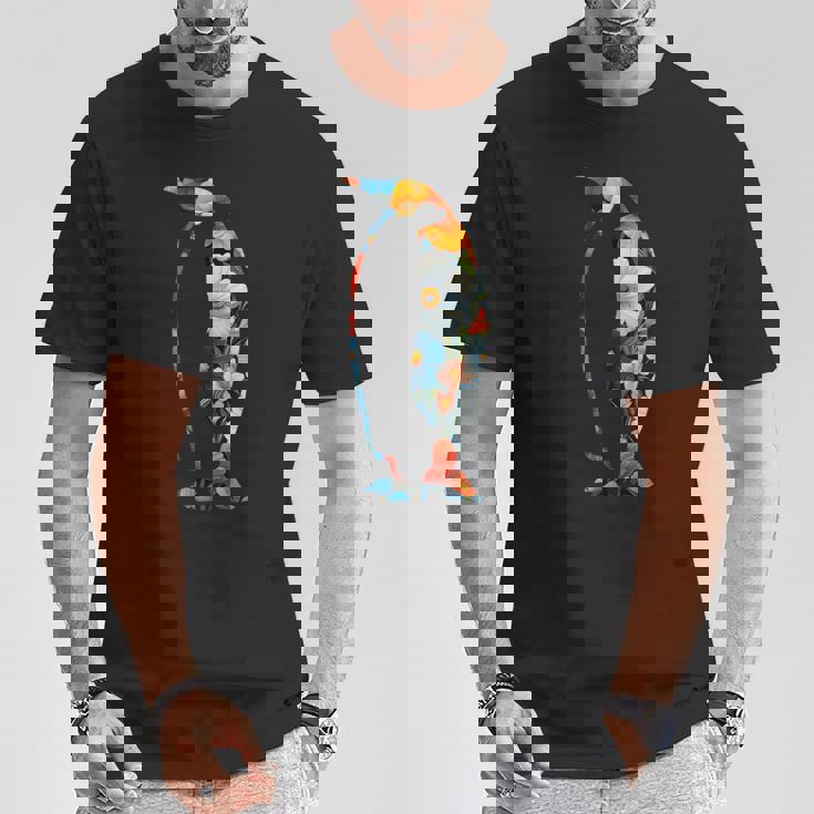 ボタニカルフラワーのシルエット 花柄 ペンギン Tシャツ 面白い贈り物