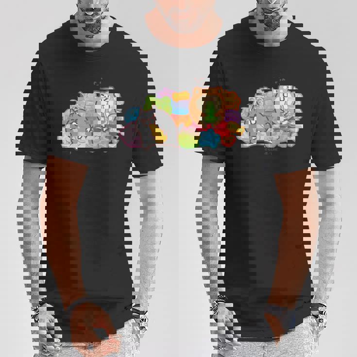 ボンレス犬とボンレス猫 カラフルスナック Tシャツ 面白い贈り物