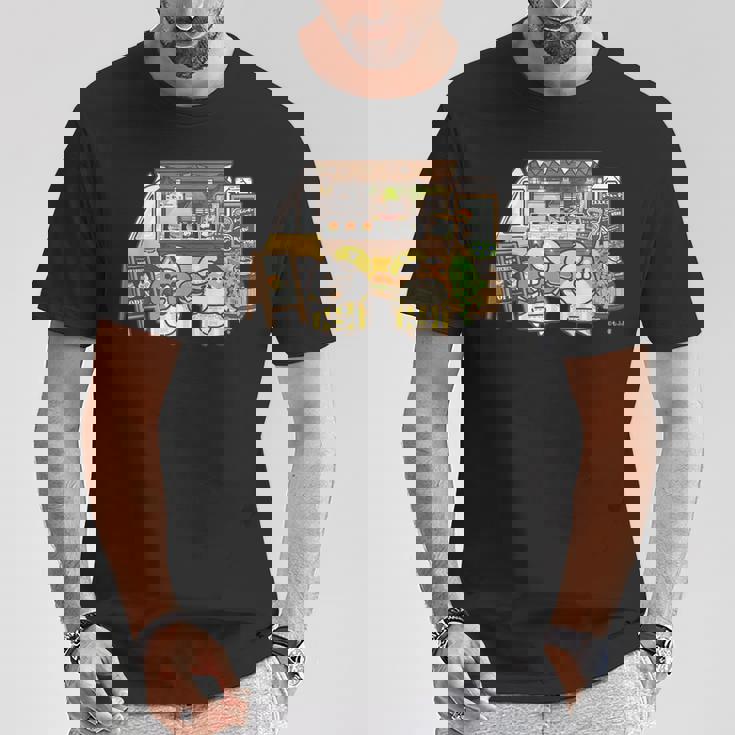 ボンレス犬とボンレス猫 キッチンカー ダークカラー Tシャツ 面白い贈り物