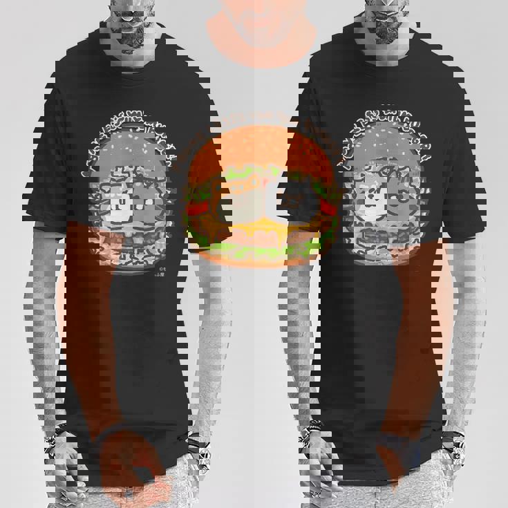 ボンレス犬とボンレス猫 ハンバーガー ダークカラー Tシャツ 面白い贈り物