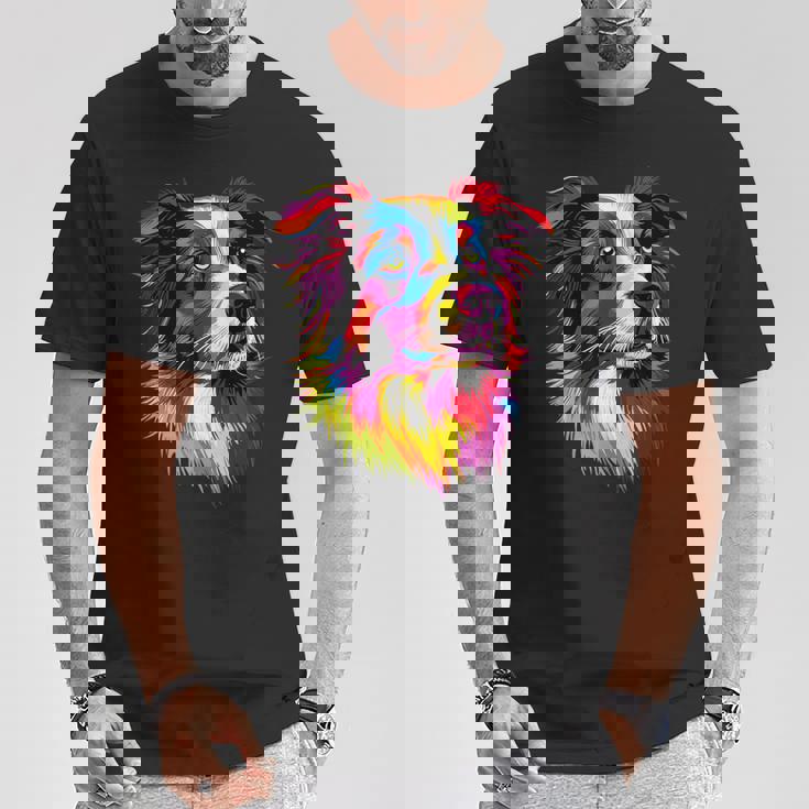 ボーダーコリー ポップアート レインボーカラー カラフル ボーダーコリー Tシャツ 面白い贈り物