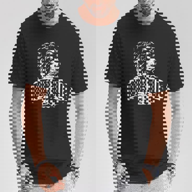 ボーダーコリーのお父さんとかわいい犬の頭を胸に Tシャツ 面白い贈り物