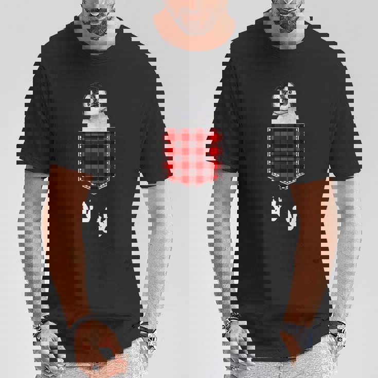 ポケットから覗き出るかわいいペンギン Tシャツ 面白い贈り物