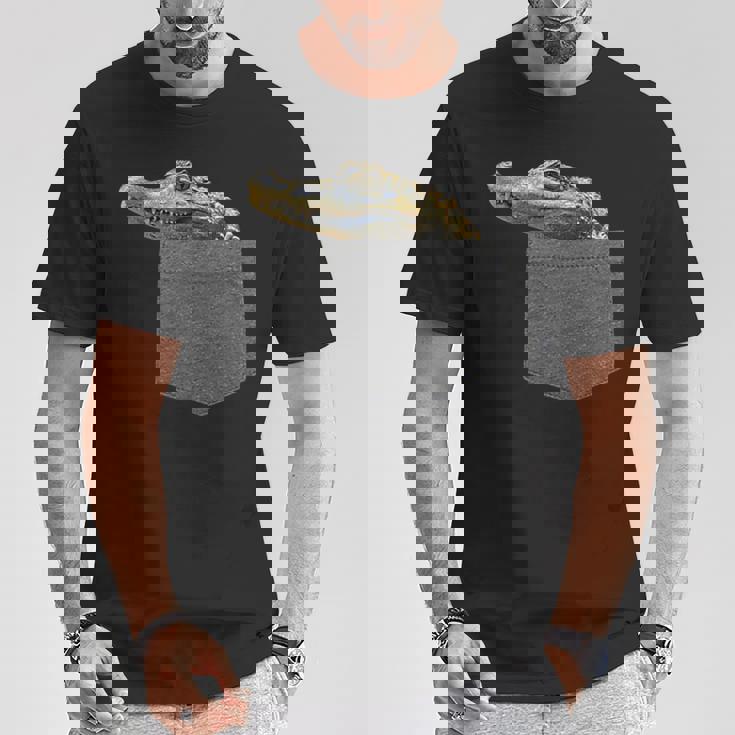 ポケットにワニ 愉快なアニマルデザイン Tシャツ 面白い贈り物