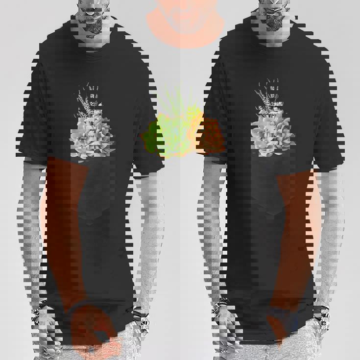 ポケットに入った多肉植物、胸にエケベリアセダム Tシャツ 面白い贈り物