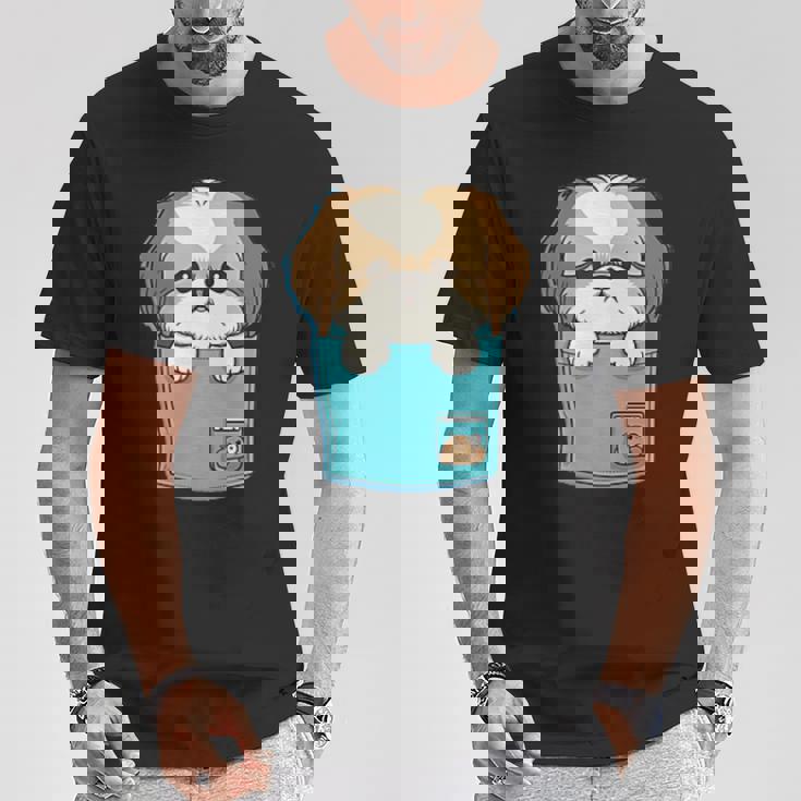 ポケット犬好きにはたまらないシーズー犬 Tシャツ 面白い贈り物