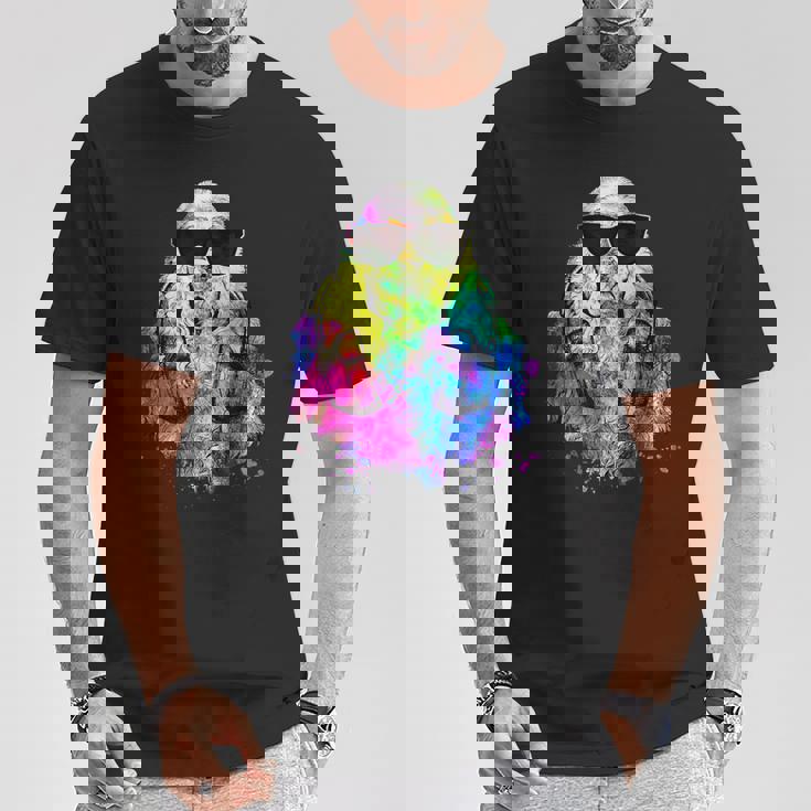 ポップアート アメリカンコッカー スパニエル 犬のポートレート ヘッドフォン付き Tシャツ 面白い贈り物