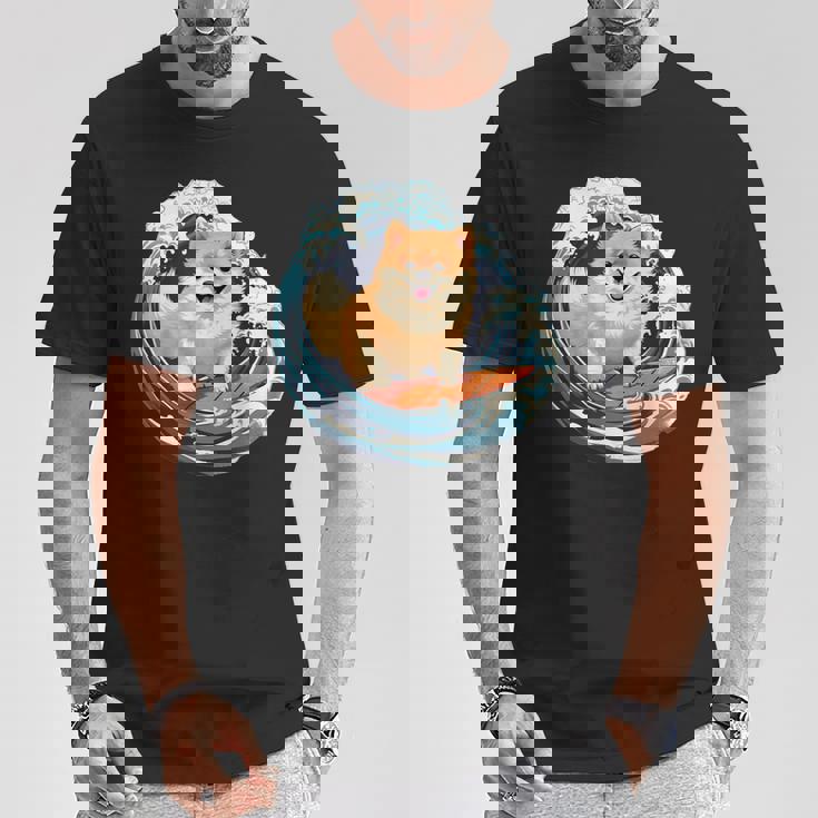 ポメラニアン 面白いtシャツ 犬 イヌ サーフィン 夏 かわいい メンズ 子供 おもしろ 服 グッズ ネタ Tシャツ 面白い贈り物