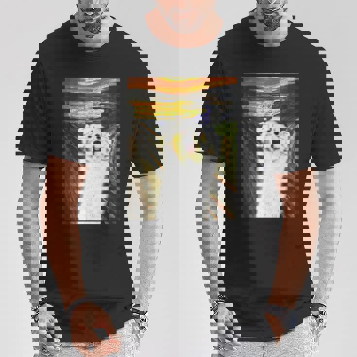 マルチーズ 面白いtシャツ 犬 ムンクの叫び かわいい メンズ 子供 おもしろ 服 グッズ ネタ わんこ Tシャツ 面白い贈り物